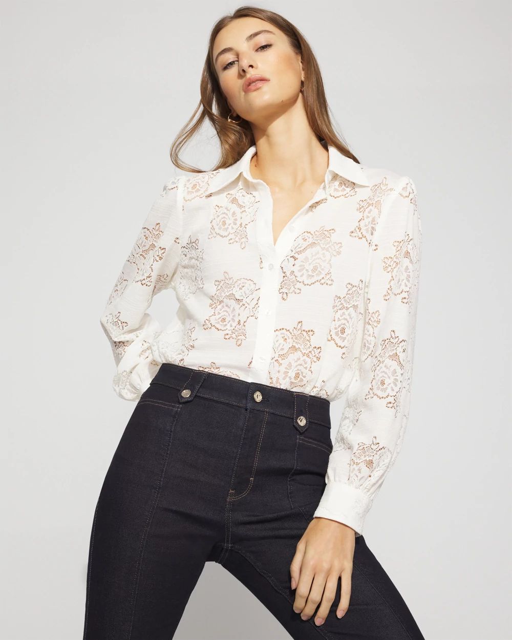 Lace Shirt with Scalloped Hem | White House Black Market